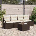 Ensemble de canapés de jardin de 5 pièces avec coussins Marron Poly Rattan