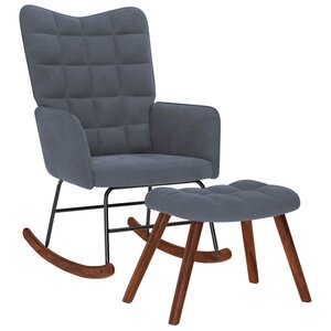 vidaXL Chaise à bascule avec tabouret en velours gris foncé