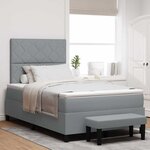 vidaXL Lit avec Sommier et Banc Gris Clair 120x200 cm Tissu