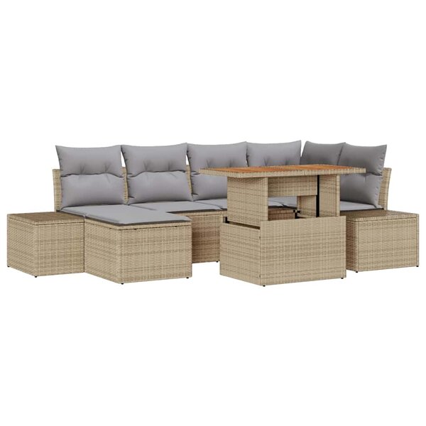vidaXL Ensemble de canapé de jardin 7 Pièces Beige Poly rotin