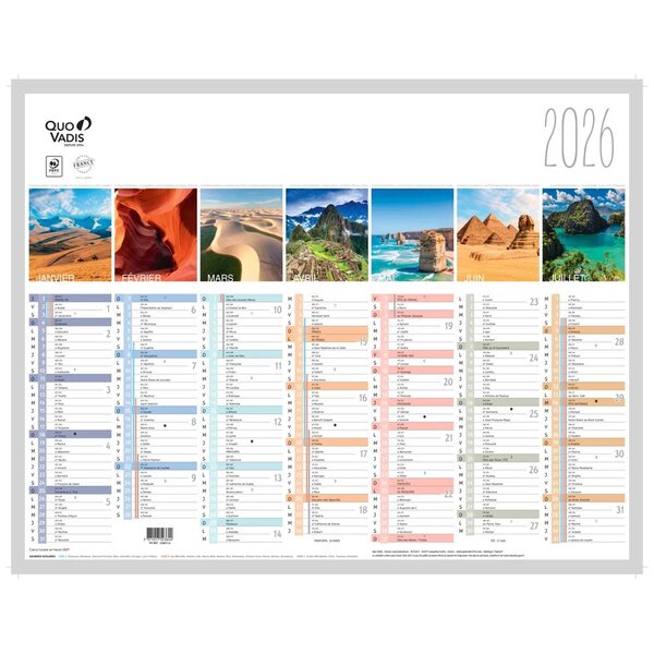 Calendrier Mural  2026 - 12 Mois - 27 x 21 cm - Pays du Monde