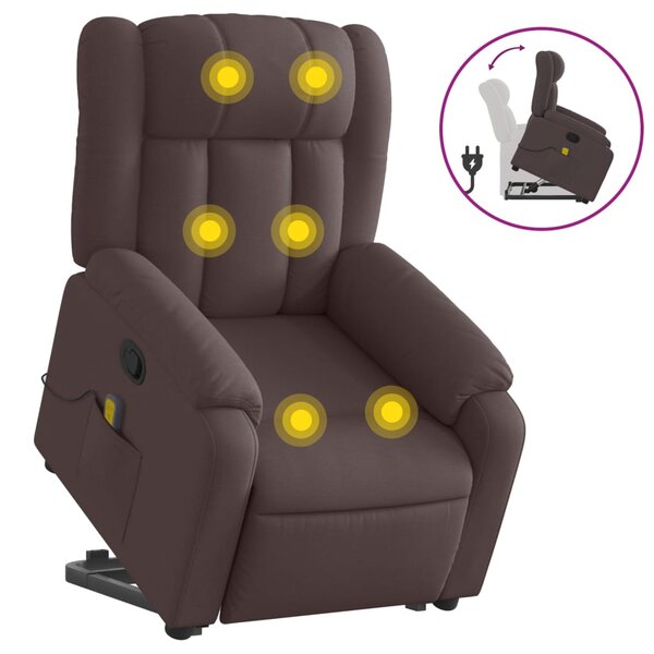 vidaXL Fauteuil inclinable de massage Marron foncé Tissu