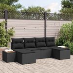 vidaXL Ensemble de canapé de jardin avec coussin 6 Pièces Noir Poly rotin