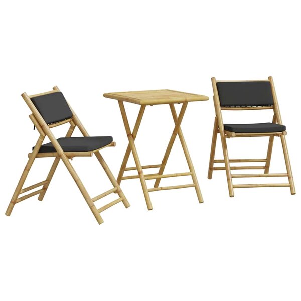 vidaXL Ensemble de bistro pliante 3 Pièces et coussins gris foncé bambou