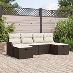 Ensemble de canapés de jardin vidaXL 6 pièces avec coussins Marron Poly Rattan