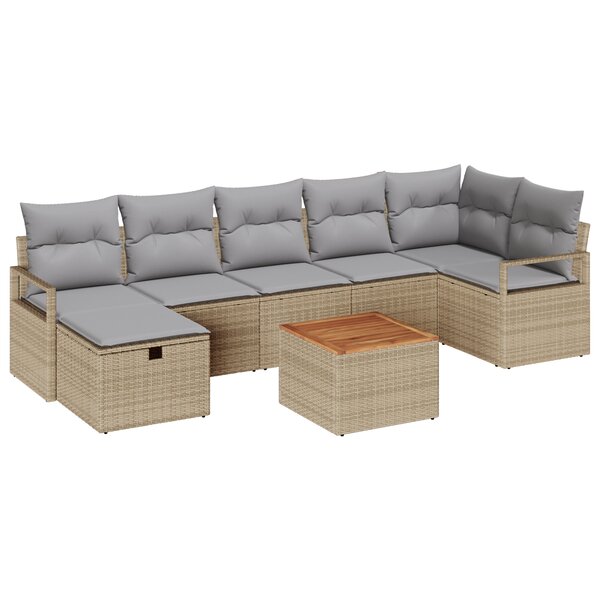 Ensemble de canapé de jardin 8 pièces avec coussins en rattan poly beige