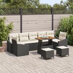 Ensemble de canapé de jardin de 10 pièces avec coussins noir rotin poly acacia
