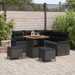 Canapé de jardin 8 pièces avec coussins  noir  poly rotin  acacia