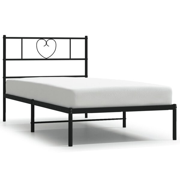 vidaXL Cadre de lit métal sans matelas avec tête de lit noir 90x200 cm
