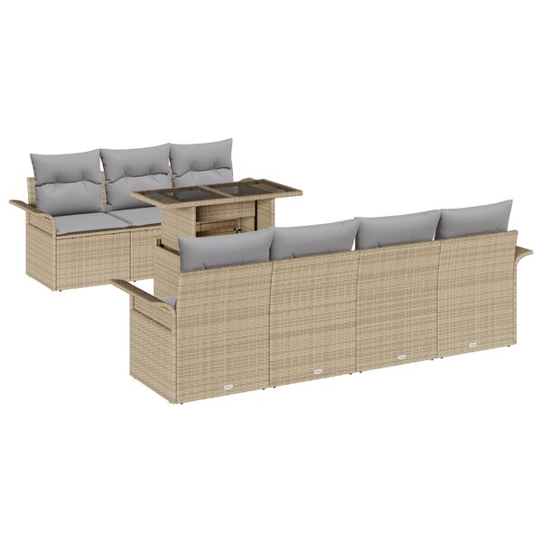 Ensemble de canapés de jardin 8 pièces avec coussins en beige poly rotin