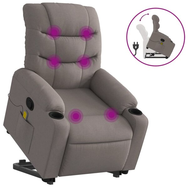 vidaXL Fauteuil inclinable de massage Taupe Tissu