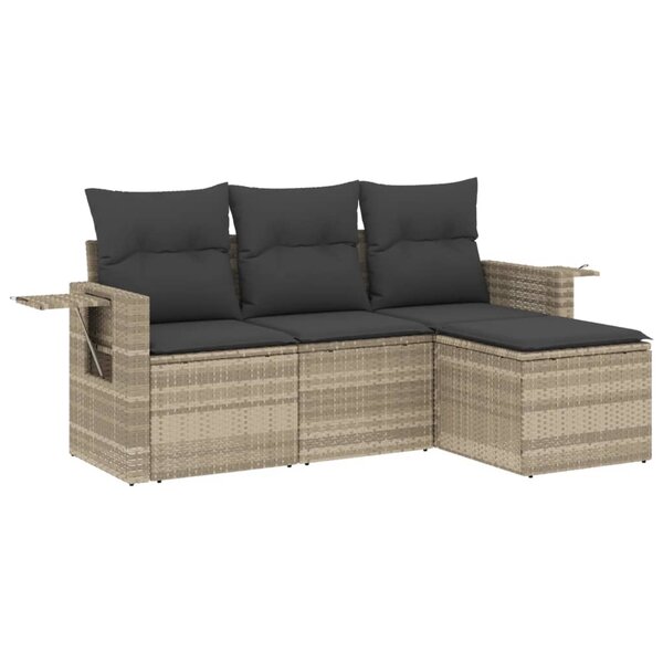 vidaXL Salon de jardin 4 Pièces avec coussins gris clair résine tressée
