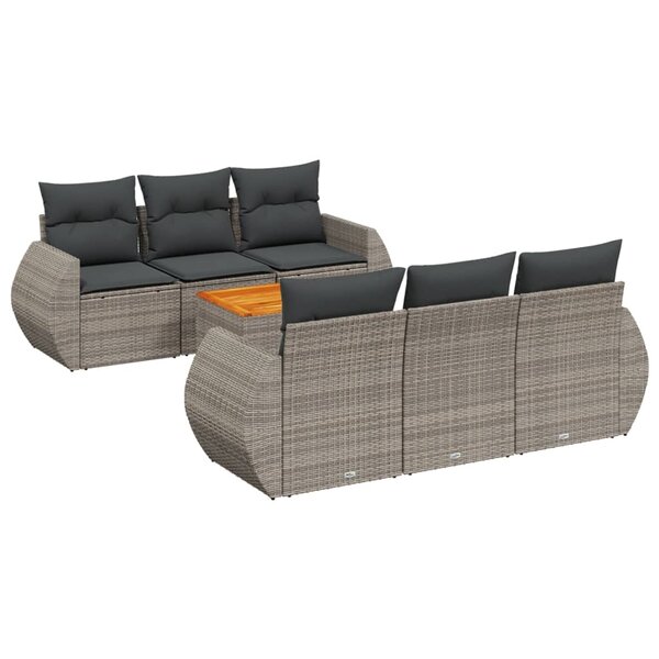 vidaXL Salon de jardin avec coussins 7 Pièces gris résine tressée