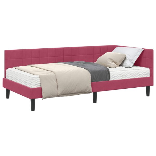 vidaXL Cadre de lit d'angle avec matelas 2 pc Bordeaux 100 x 200 cm