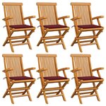 vidaXL Chaises de jardin coussins rouge bordeaux lot de 6 Teck massif