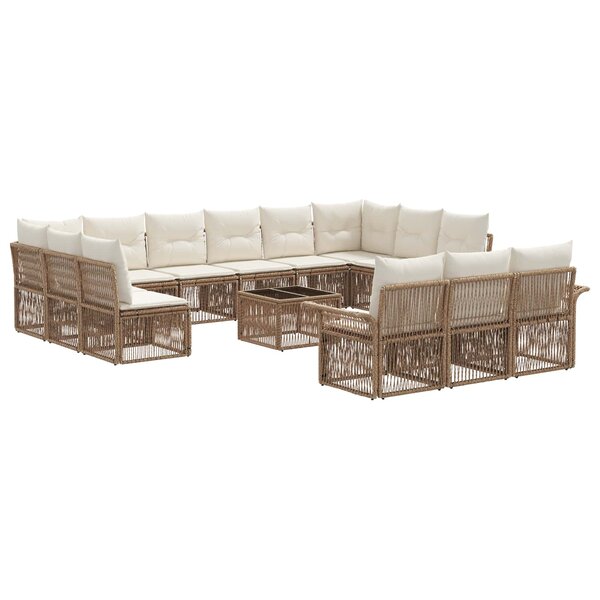 vidaXL Ensemble de canapé de jardin 14 Pièces Beige polyrotin