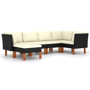 vidaXL Salon de jardin 6 Pièces avec coussins Résine tressée Noir