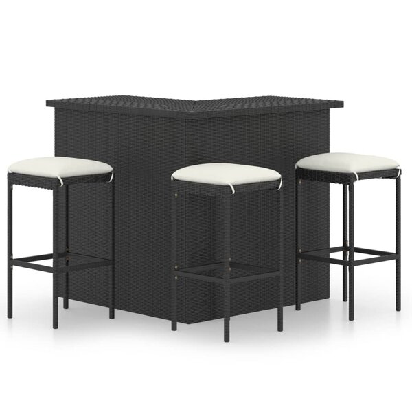 vidaXL Ensemble de bar de jardin 4 Pièces et coussins Résine tressée Noir