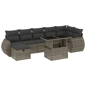 vidaXL Salon de jardin 8 Pièces avec coussins gris résine tressée