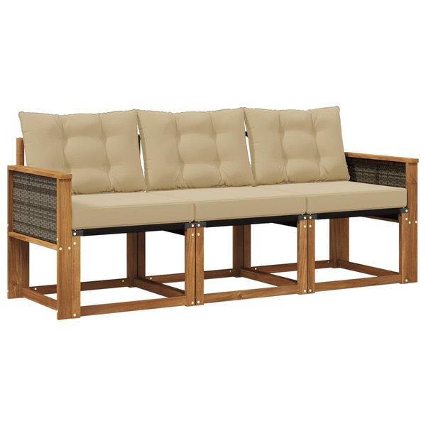 vidaXL Ensemble de canapés d'extérieur 3 pc Naturel et Beige