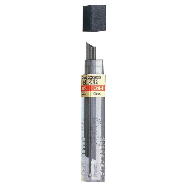 Etui de 12 mines HI-POLYMER SUPER 0 5 mm 2H x 12 PENTEL