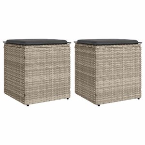 vidaXL Tabourets de jardin et coussins lot de 2 gris clair poly rotin