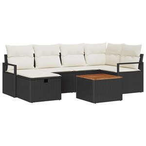vidaXL Ensemble de canapé de jardin avec coussin 7 Pièces Noir Poly rotin