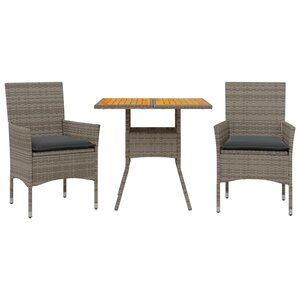 vidaXL Ensemble à manger de jardin et coussins 3 Pièces gris rotin acacia