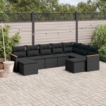 vidaXL Salon de jardin 9 Pièces avec coussins noir résine tressée