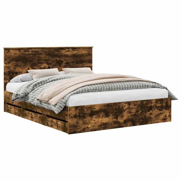 vidaXL Cadre de lit Chêne fumé 120 x 190 cm Bois de pin massif