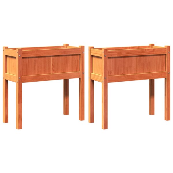 vidaXL Jardinières 2 Pièces avec pieds cire marron bois de pin massif
