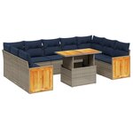 vidaXL Salon de jardin 10 Pièces avec coussins gris résine tressée