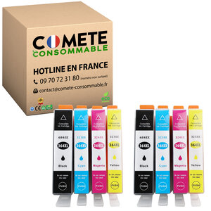 CARTOUCHE d'Encre 364XL - lot de 8 Compatibles avec HP 364 XL pour Cartouche HP 364 XL pour HP Photosmart et Office Jet - 2 Noir + 2 Cyan + 2 Magenta + 2 Jaune-COMETE  Marque française