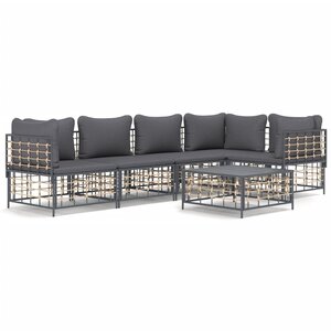 vidaXL Salon de jardin 6 Pièces avec coussins anthracite résine tressée
