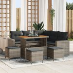 Ensemble de Canapés de Jardin vidaXL 9 Pièces avec Coussins Gris Poly Rattan Acacia