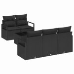 vidaXL Ensemble de Canapés avec coussin 6 Pièces Noir polyrotin