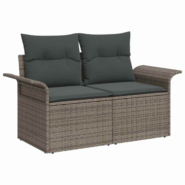 vidaXL Sofa de jardin 2 places avec rangement et coussins gris en poly rattan