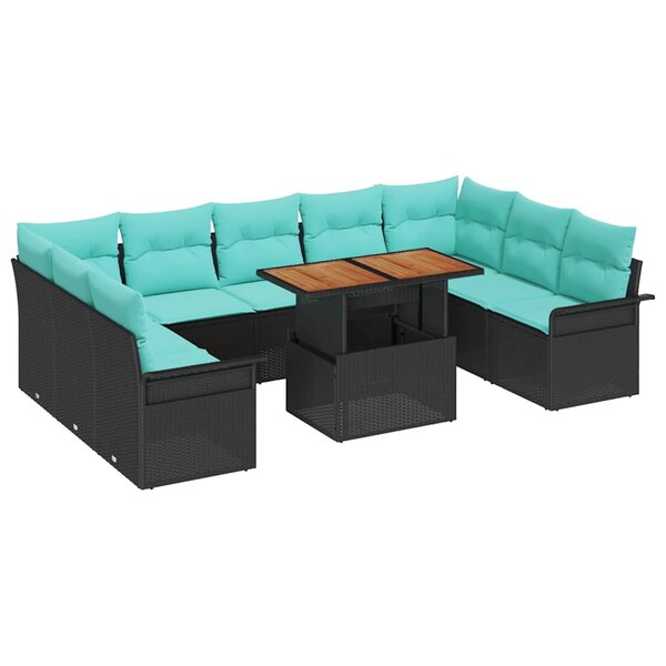 vidaXL Ensemble de canapé de jardin 10 Pièces Noir Poly rotin