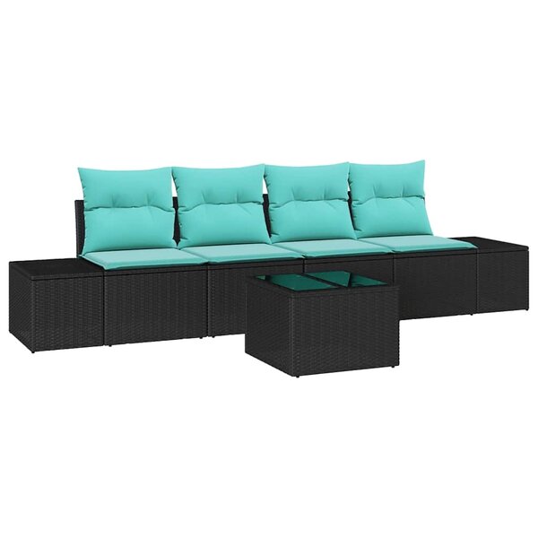 vidaXL Ensemble de Canapés avec coussin 5 Pièces Noir polyrotin