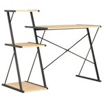 Bureau table poste de travail meuble d'ordinateur informatique étude avec étagère et chêne 116 x 50 x 93 cm noir 02_0023480