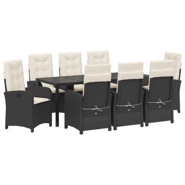 vidaXL Ensemble de repas de jardin de 9 pièces avec coussins en Rattan Poly Noir