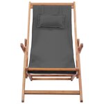 vidaXL Chaise pliable de plage Tissu et cadre en bois Gris
