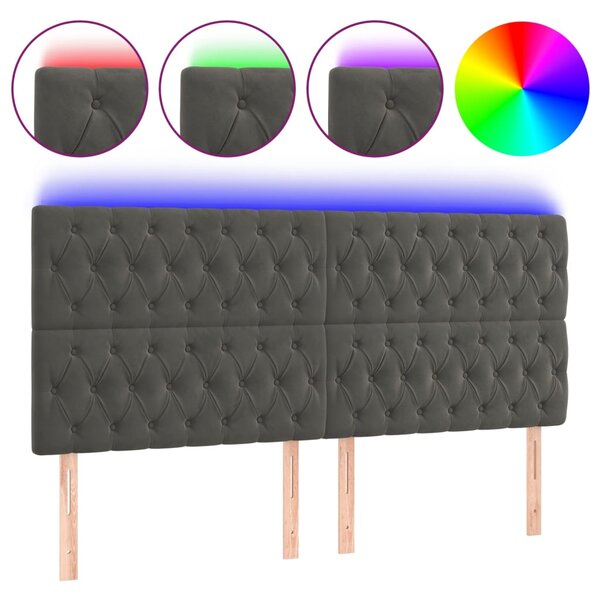 vidaXL Tête de lit à LED Gris foncé 180x7x118/128 cm Velours