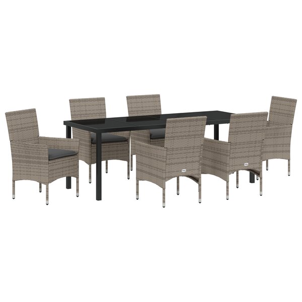 Ensemble de salle à manger de jardin 7 pièces avec coussins en poly rattan gris vidaXL