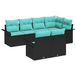 vidaXL Ensemble de canapé de jardin avec coussin 7 Pièces Noir polyrotin