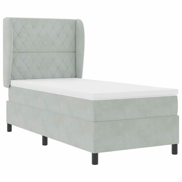 vidaXL Lit ressorts avec matelas - Gris clair - 90x200 cm - Velours