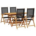 Ensemble de jardin 5 pièces vidaXL Noir en bois d'acacia et résine tressée