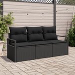 Ensemble de 3 Pièces de Canapé de Jardin avec Coussins Noir en Rattan Poly