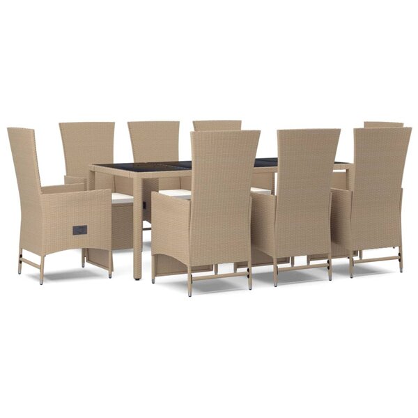 vidaXL Ensemble à manger de jardin et coussins 9 Pièces beige Poly rotin