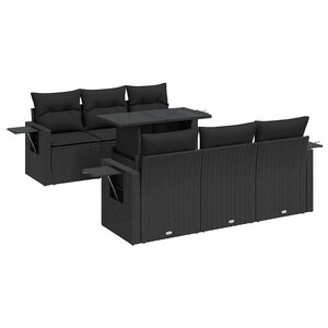 vidaXL Salon de jardin 7 Pièces avec coussins noir résine tressée